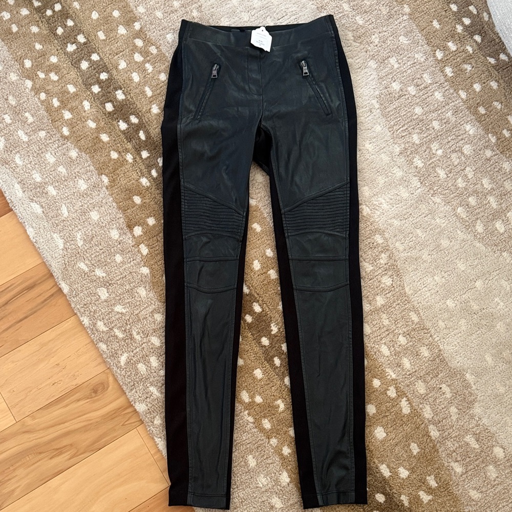 BCBG Black Faux Leather Moto Leggings